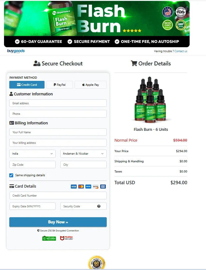 Flash burn order now